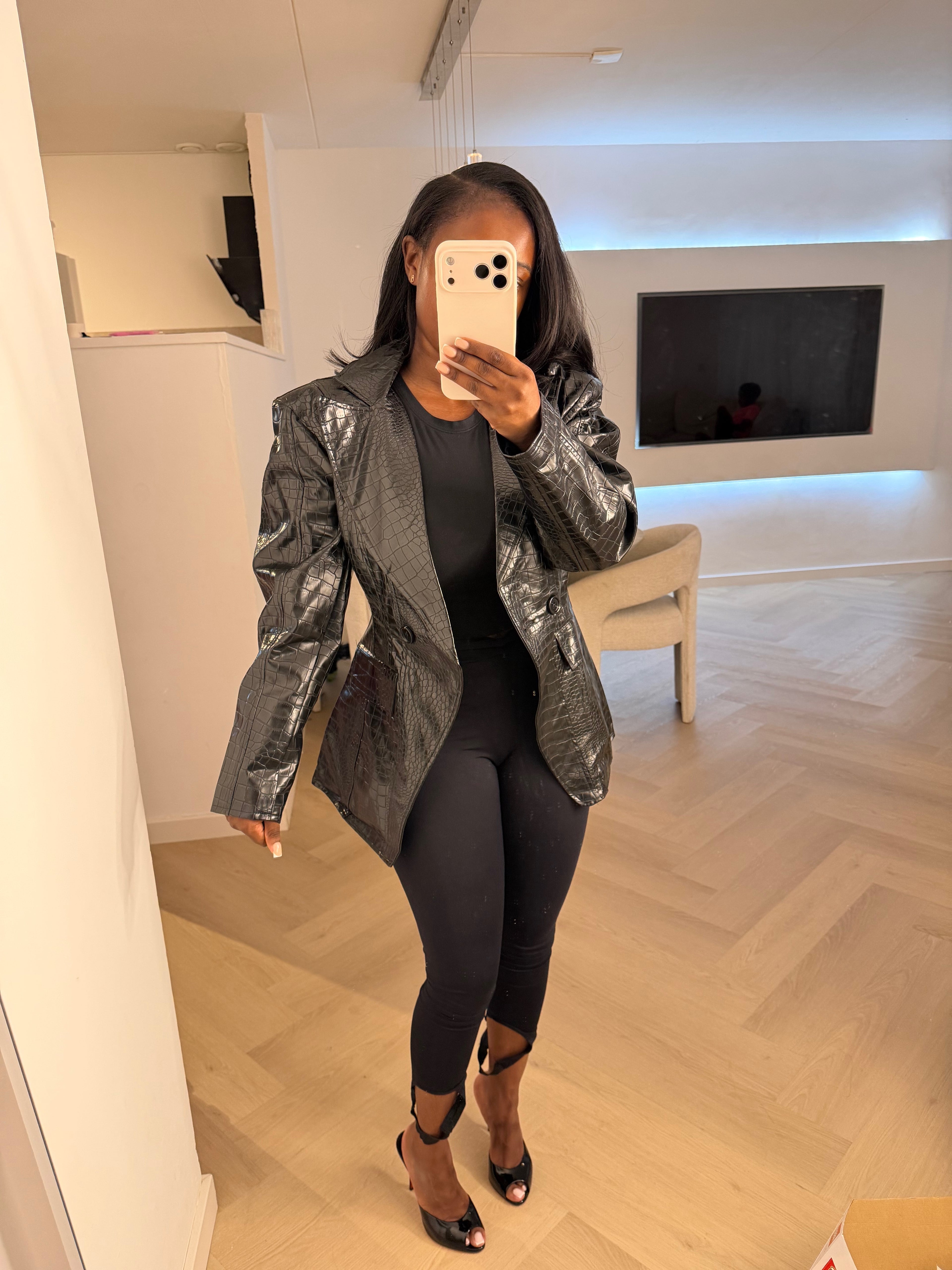 CARDI CROCO BLAZER - BLACK
