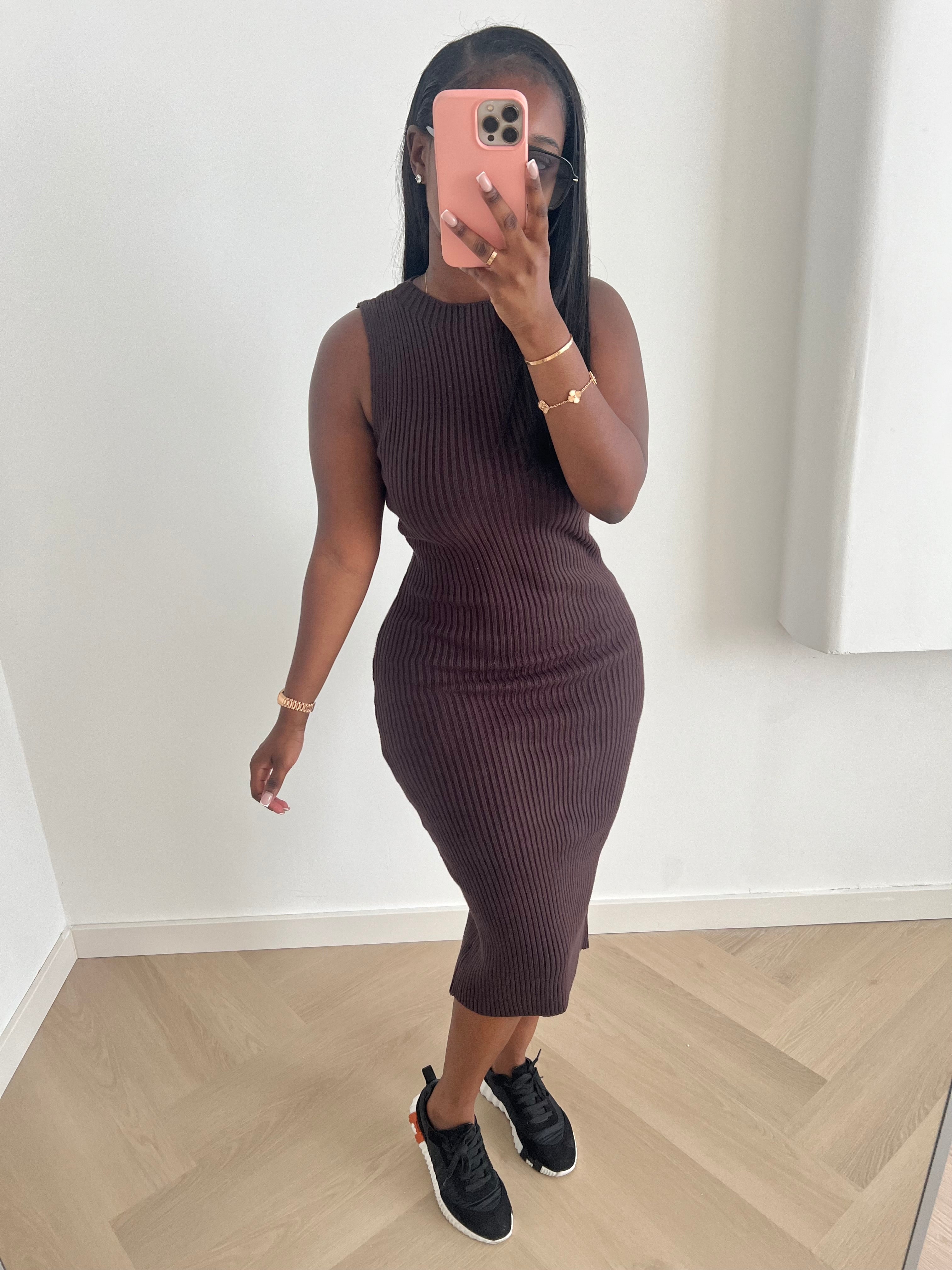 Gina Knitted Dress – Chocolate Brown