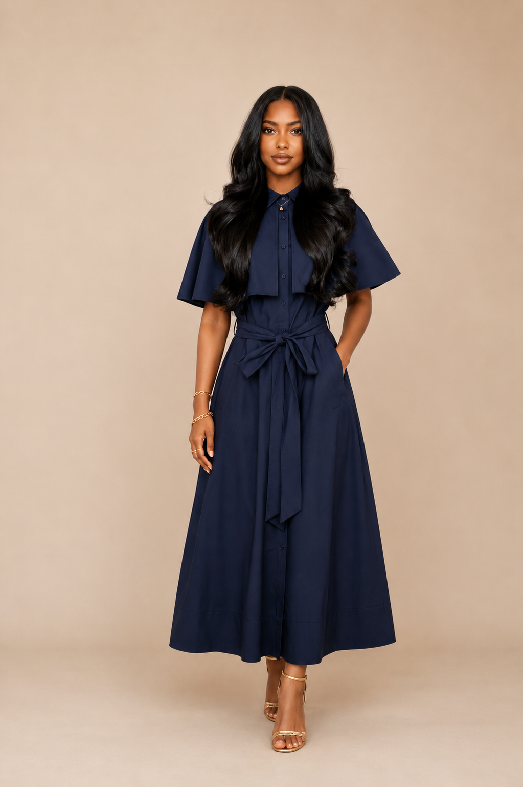 Cape Dress – Navy Blue