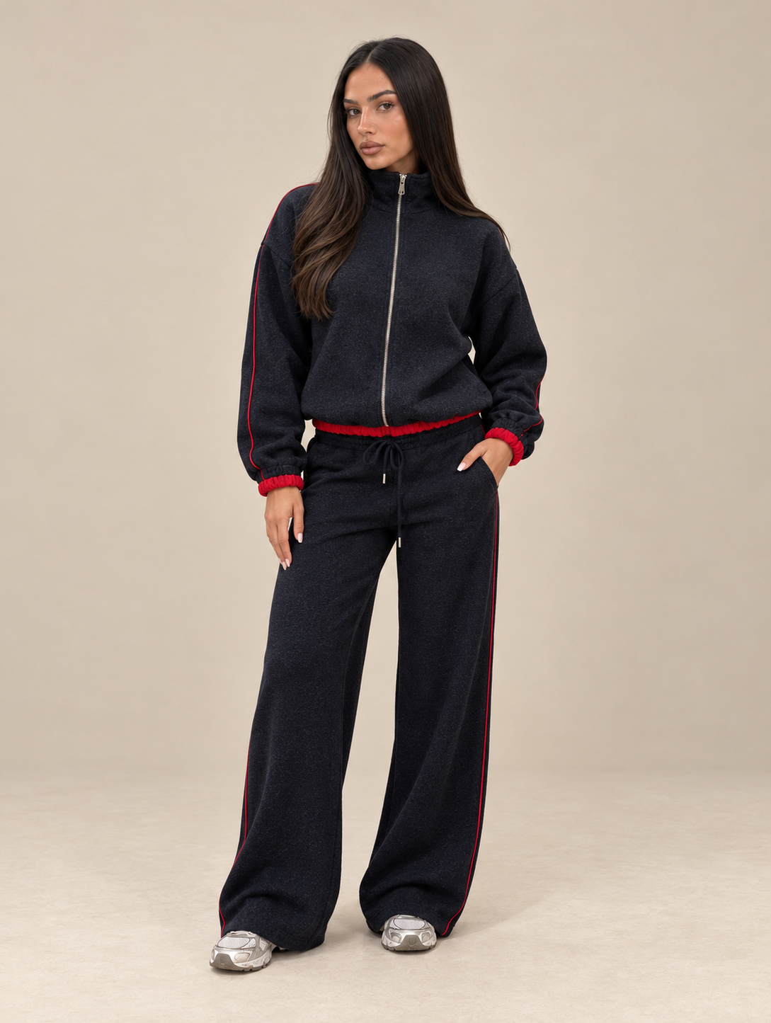 Mina Comfy Set – Navy Blue/Red