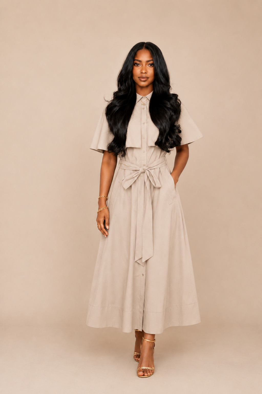 Cape Dress – Beige – OHLUXEDOLLS
