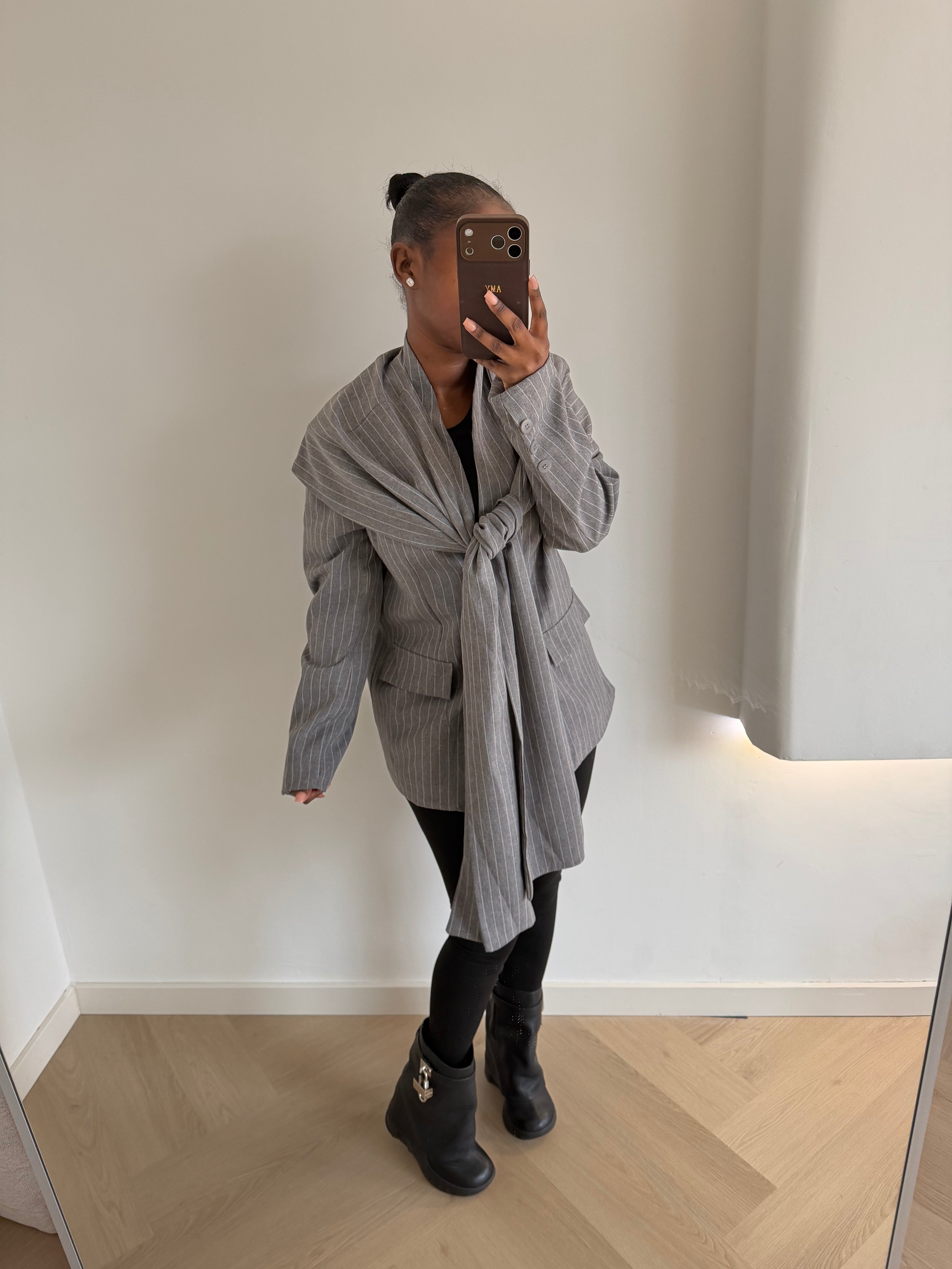 Ina Blazer – Pinstripe with Detachable Cape